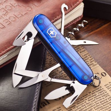 Швейцарський розкладний ніж Victorinox Climber (91мм 14 функцій) синій прозорий (1.3703.Т2)