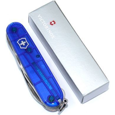 Швейцарський розкладний ніж Victorinox Huntsman (91мм 15 функцій) синій прозорий (1.3713.Т2)