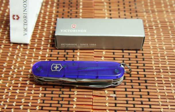 Швейцарський розкладний ніж Victorinox Huntsman (91мм 15 функцій) синій прозорий (1.3713.Т2)