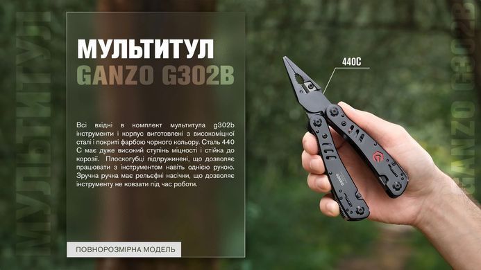 Мультитул Ganzo Multi Tool G302-В, Black (6955800400663)