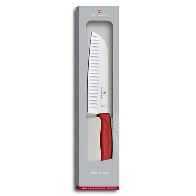 Ніж побутовий, кухонний Victorinox SwissClassic Santoku с серрейт. (лезо: 170мм), червоний 6.8521.17G