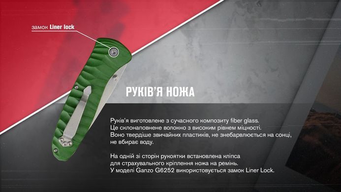 Нож складной Ganzo G6252, Black (6955800403138)