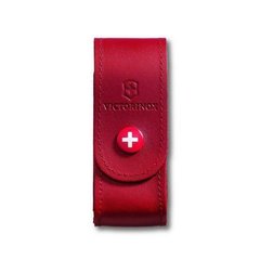 Чехол для ножей Victorinox (84-91мм, 2-4 слоя) на кнопке, кожаный, красный 4.0520.1