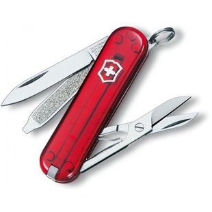 Швейцарський розкладний ніж Victorinox Classic Vx Colors (58мм 7 функцій) червоний прозорий (0.6223.T)