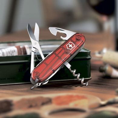 Швейцарский складной нож Victorinox Huntsman (91мм 15 функций) красный прозрачный (1.3713.Т)