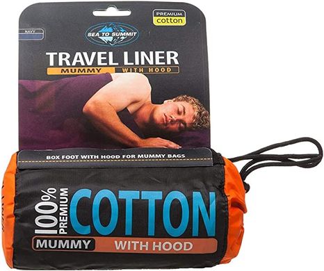 Вкладыш в спальный мешок Sea to Summit Cotton Liner Mummy Hood, 210 см, Navy Blue (STS AHOODNB)
