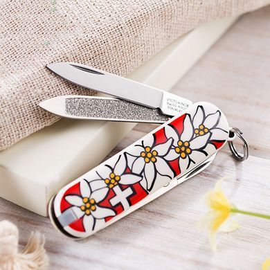 Швейцарский складной нож Victorinox Classic Edelweiss (58мм 7 функций) принт на рукоятке (0.6203.840)