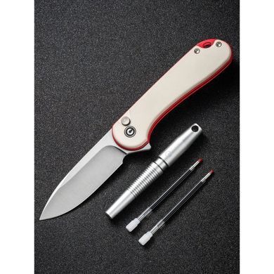 Комплект (ніж складаний, ручка) Civivi StellarQuill Pen & Button Lock Elementum II Knife Combo Gift Pack, Red Painted (689826331095)