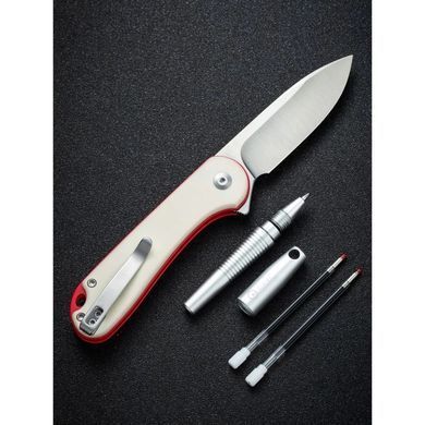 Комплект (ніж складаний, ручка) Civivi StellarQuill Pen & Button Lock Elementum II Knife Combo Gift Pack, Red Painted (689826331095)